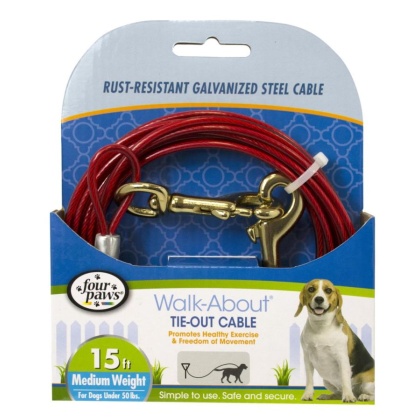 Four Paws Walk-About Tie-Out Cable Medium Weight for Dogs up to 50 lbs
