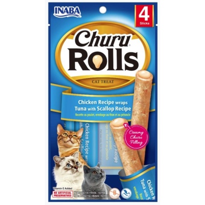 Inaba Churu Rolls Cat Treat Chicken Recipe wraps Tuna with Scallop Recipe