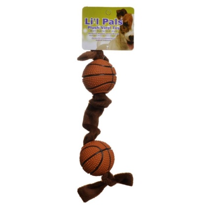 Li\'l Pals Plush Basketball Plush Tug Dog Toy - Brown