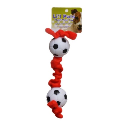 Li\'l Pals Soccer Ball Plush Tug Dog Toy - Red, Black & White