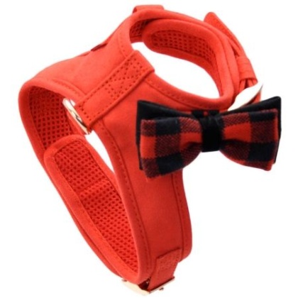 Coastal Pet Accent Microfiber Dog Harness Retro Red with Plaid Bow