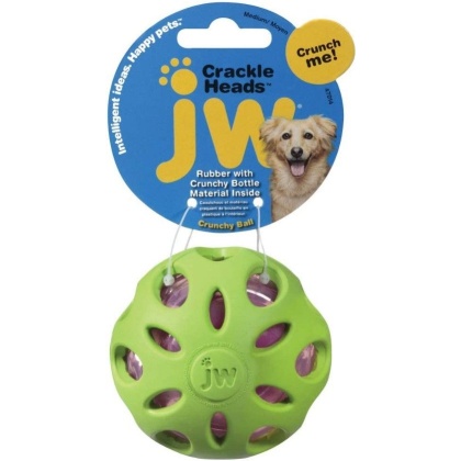 JW Pet Crackle Heads Rubber Ball Dog Toy Medium